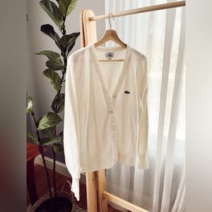 Vintage Izod Lacoste Cardigan White Tennis Prep Quiet Luxury 90s Large 80s